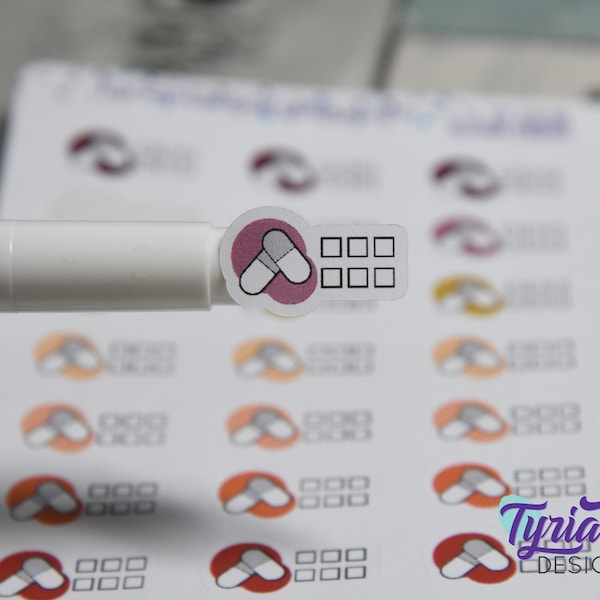Meds Stickers with 6 check boxes. Different color options. Keep track of medicine, prescriptions Great for Planners, journals and calendars