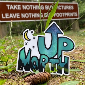 Up North Vinyl Sticker(Big), high quality weather proof vinyl. 4 x 3.82 inches approx Northern lights, camping, hiking, outside