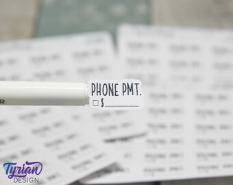 Phone Payment Stickers | Budget stickers | 18 Stickers | .95" x .54" Each | 3.5 x 4.5" Sheet | Charley Font | White or Clear