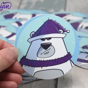 Angsty Polar Bear Vinyl Sticker / Winter Sticker / Sticker es un vinilo resistente a la intemperie de alta calidad / 3 pulgadas Redondo