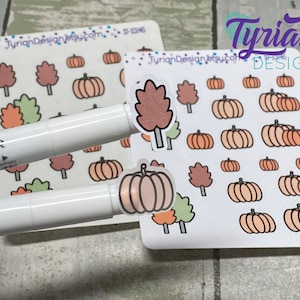 Fall Trees and Pumpkin Stickers. Hand Drawn Cute Fall pumpkins and Trees stickers Great for Planners, journals and calendars