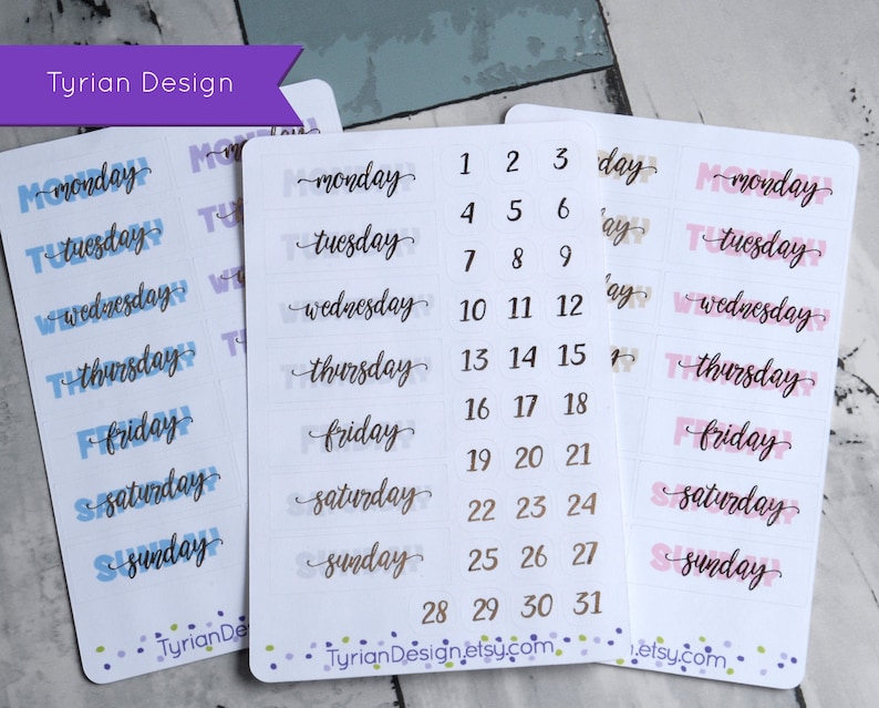 Week Numbers Stickers Days of the Week Stickers for Planners and Journals. Days of the Week ...