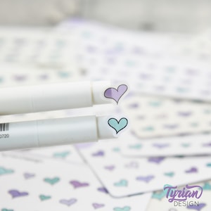 Heart Stickers | Tiny Heart stickers on a mini sheet | 21 stickers | .45 x .38&quot; Max | Heart icon sticker | White or Clear Matte