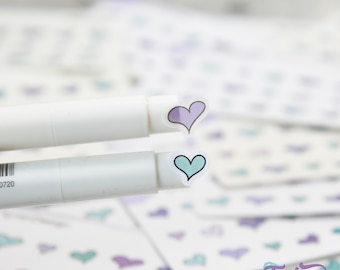 Heart Stickers | Tiny Heart stickers on a mini sheet | 21 stickers | .45 x .38" Max | Heart icon sticker | White or Clear Matte