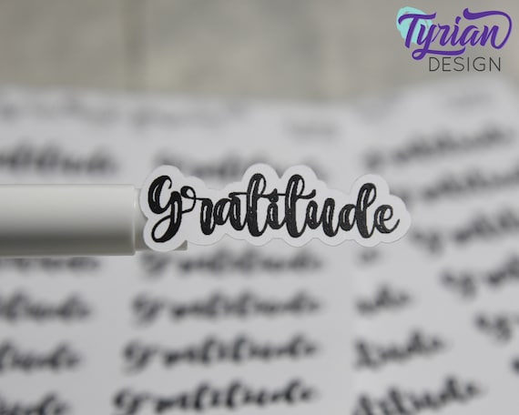 Gratitude Stickers | Script Gratitude Sticker | 12 stickers | 1.5 x .5 inches each | Foil Options | White Matte or Clear Matte | Izzy Font