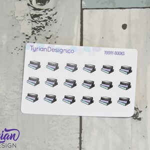 Book Stack Stickers | Tiny Reading stickers on a mini sheet | 18 stickers | .37 x .42" each | Book icon sticker | White or Clear Matte image 4