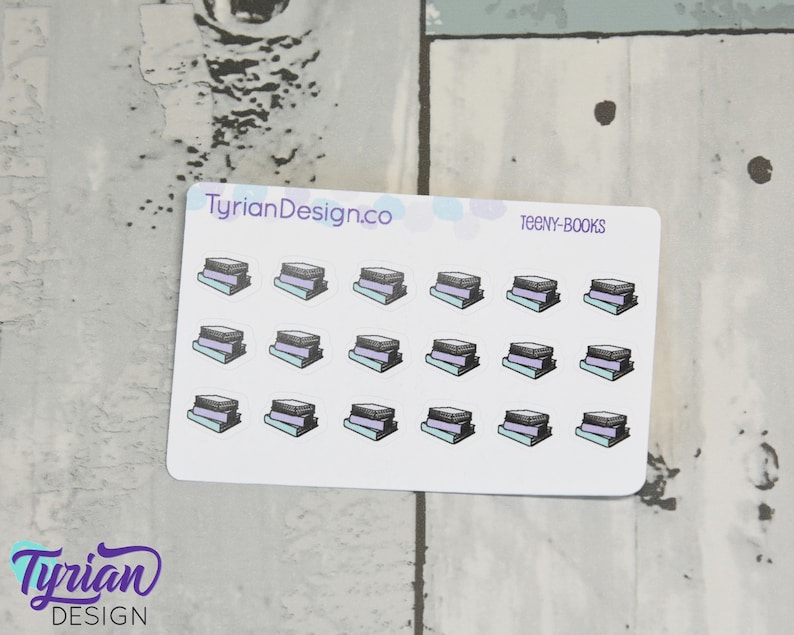 Book Stack Stickers | Tiny Reading stickers on a mini sheet | 18 stickers | .37 x .42" each | Book icon sticker | White or Clear Matte image 4