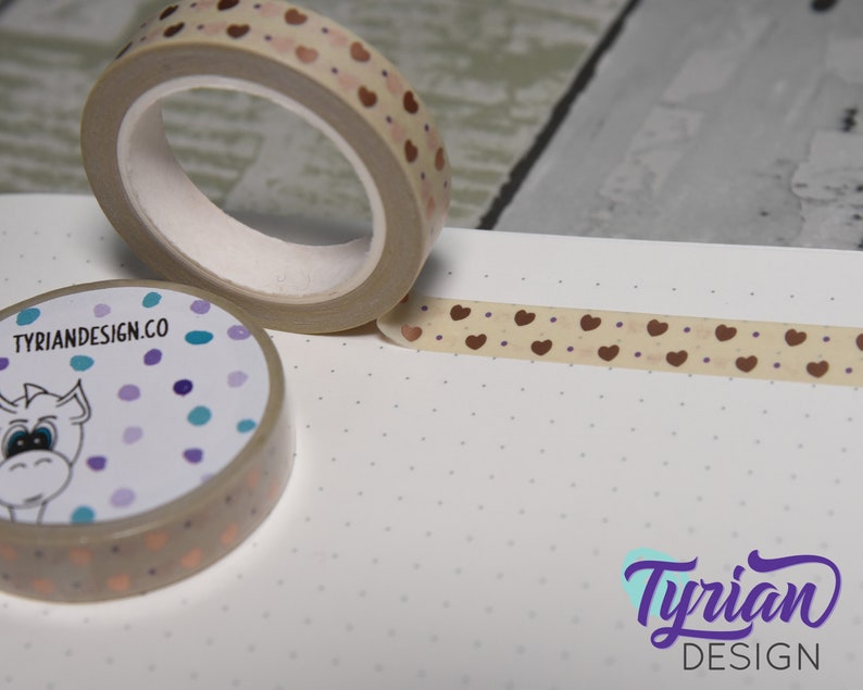 10mm Rose gold washi tape with neutral background. Rose Gold hearts on natural background washi tape