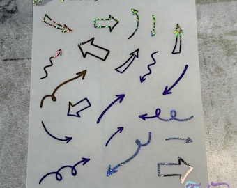 Foil Planner Doodle Stickers | 20 Arrow Stickers | Variety of Arrows | Various Sizes | White or Clear Matte | 3.5" x 4.5" Sheet