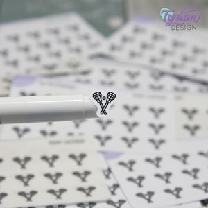 Lacrosse Stickers | Tiny Lacrosse stick stickers | Mini sheet | 18 stickers | .45 x .48&quot; each | Lacrosse icon | White or Clear Matte