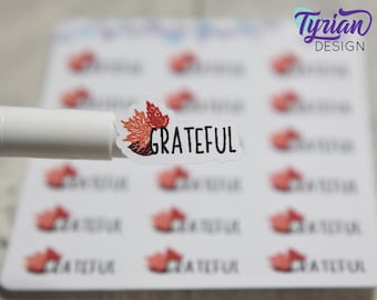 Grateful Stickers |  Fall Leaves | Season of Gratitude | 18 stickers | 1" x .57" each sticker | Font: Charley