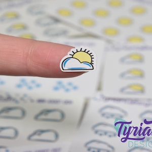 Mini feuille de stickers météo pour agendas et journaux. Autocollants dessinés à la main. Variétés en feuilles ou similaires, autocollants transparents ou blancs mats