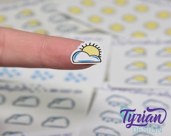 Weather Stickers for Planners and Journals Mini Sheet. Hand Drawn stickers. Variety sheets or all a like, clear or white matte stickers