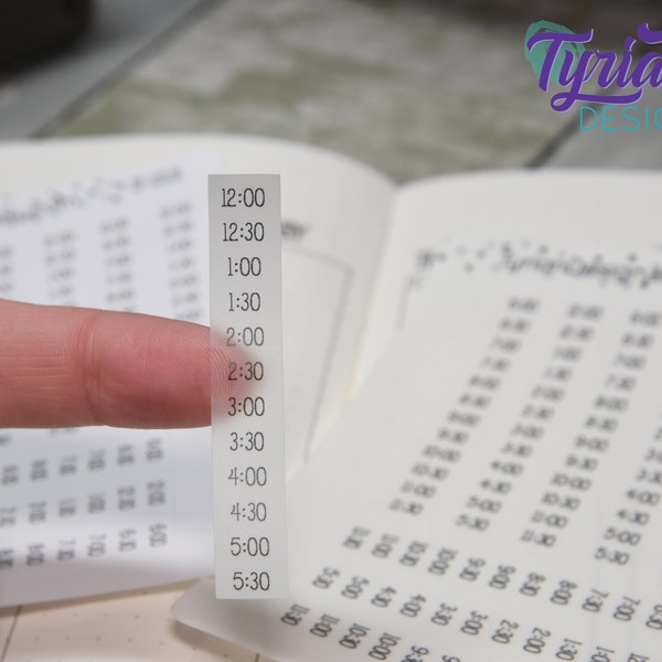 Half hour Time strip Hourly Vertical Stickers for Planners and Journals Time strip for bullet journal. Fits 5mm Journals