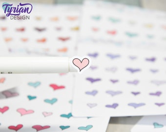 Hand Drawn Heart Stickers | Variety of Sizes | 30 Stickers per sheet | 1/2" max sticker size | | 3.5 x 4.5" Sheet | White or Clear Matte