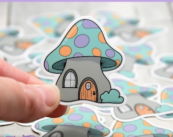 vinyle autocollant champignon | Vinyle résistant aux intempéries de haute qualité | 1,85 x 2" | Sticker maison de fée | Sticker petite maison | Sticker pour verre