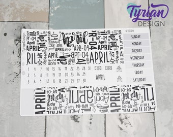 Kit mensual de abril / Primo Hobonichi / Kit mensual A5 / Kit simple de Hobonichi / Inicio domingo o lunes / Hoja 5x7 / 47 pegatinas