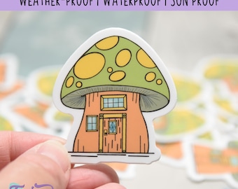vinyle autocollant champignon | Vinyle résistant aux intempéries de haute qualité | 1,8 x 2 po. | Sticker maison de fée | Sticker petite maison | Sticker pour verre