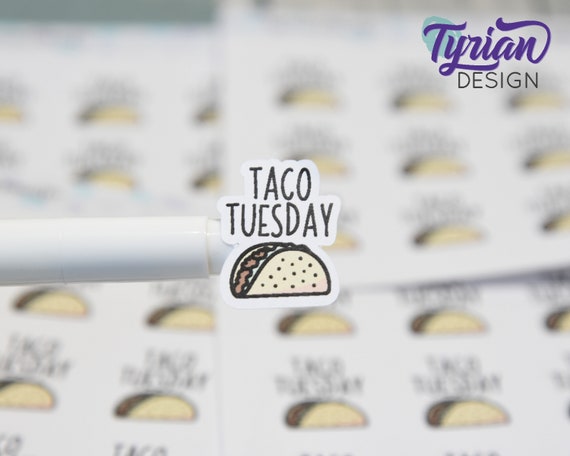 Taco Tuesday Stickers | Taco Food Sticker | 9 stickers | .75 x 1 inches each | 3.5 x 4.5" Sheet | White or Clear Matte