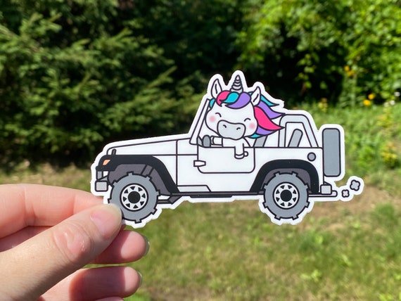 Unicorn in a  White Truck Vinyl Sticker, high quality weather proof vinyl. 5 wide x 3 inch Tall