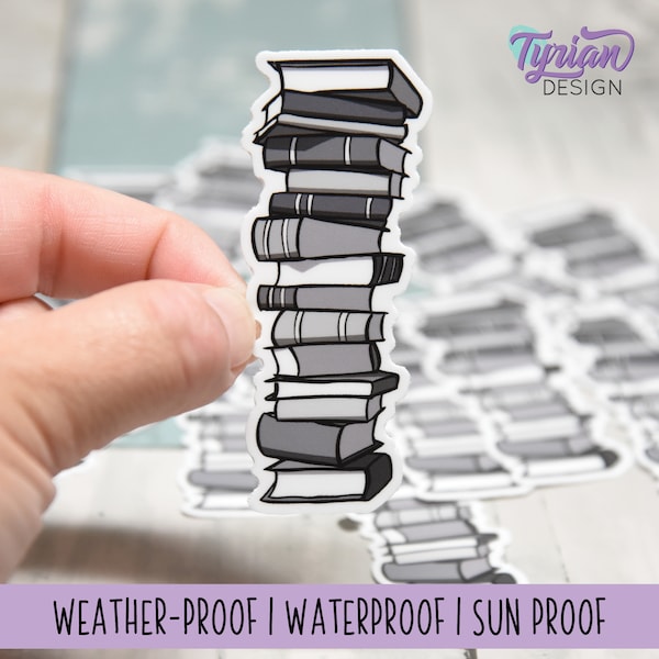 Naklejka winylowa „Book Stack” | „Pamiętnik” | Czarno-biała | Wysokiej jakości winyl odporny na warunki atmosferyczne | 1,25 x 3 cale