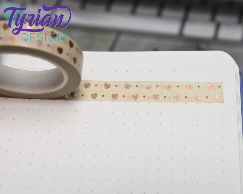 10mm Rose gold washi tape with neutral background. Rose Gold hearts on natural background washi tape