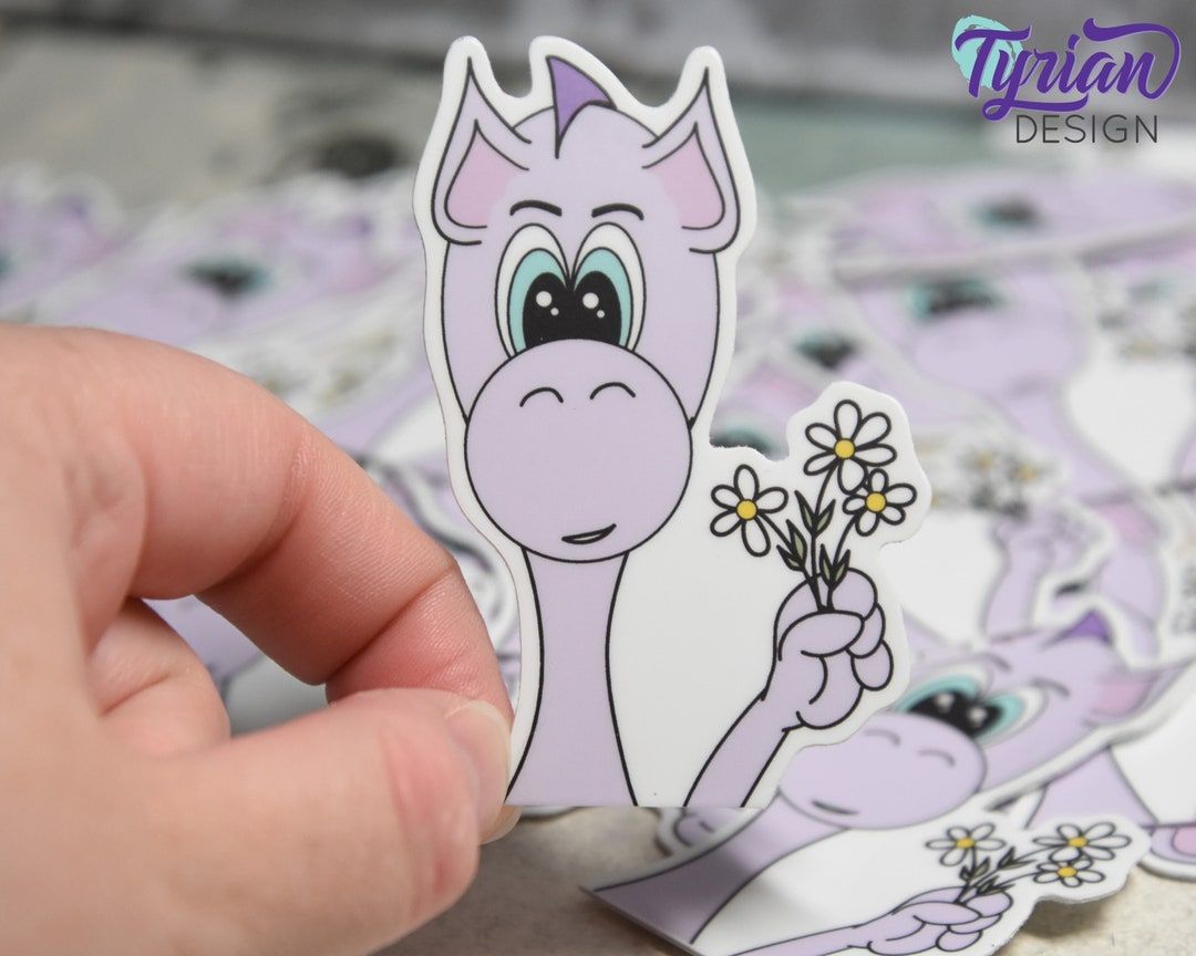 Dragon With Daisies Vinyl Sticker Hand Drawn Purple Dragon With Daisy