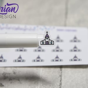 Church Stickers | Tiny Church stickers on mini sheet | Great for pocket planning | Worship icon sticker | Temple | White or Clear Matte