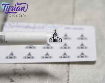 Church Stickers | Tiny Church stickers on mini sheet | Great for pocket planning | Worship icon sticker | Temple | White or Clear Matte