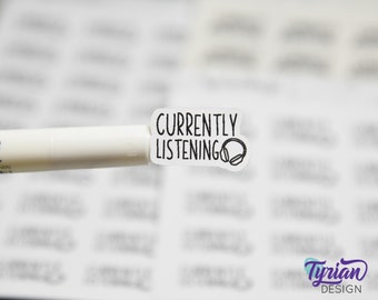 Currently Listening Stickers | Music | Audio Books | Podcast stickers | 15 Stickers | .95" x .61" Each | 3.5 x 4.5" Sheet | Charley Font