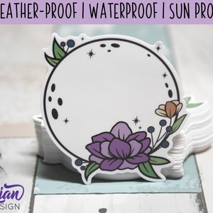 Full Moon Vinyl Sticker | High quality weather proof vinyl | 3&quot; | Full Moon with Flowers sticker | Moon Sticker