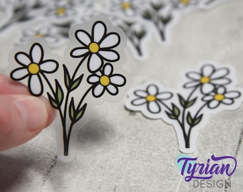Wild Daisies Clear Vinyl Sticker | Hand Drawn Daisy Sticker is high quality weather proof vinyl | 2.25x3 inches approx.