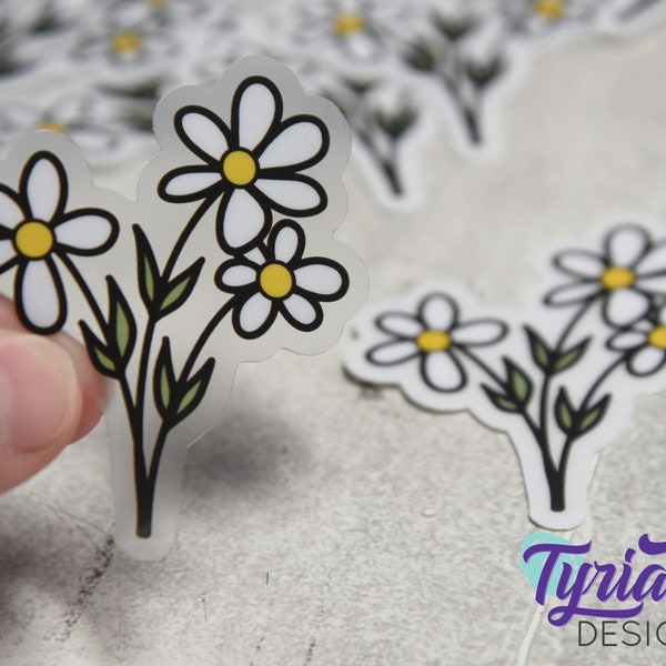 Wild Daisies Clear Vinyl Sticker | Hand Drawn Daisy Sticker is high quality weather proof vinyl | 2.25x3 inches approx.
