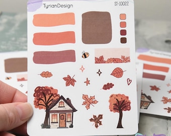 Fall Colors House Journal Stickers  | Memory Journaling | Autumn Tree Stickers | 19 Stickers | White or Clear Matte | 3.5x4.5" Sheet