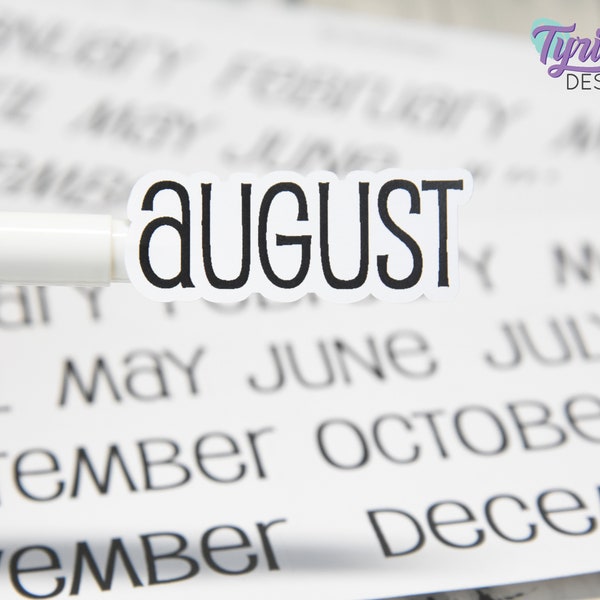Months Stickers -Large | January - December | 12 Stickers | .75 High" Each | 7.375 x 4.75" Sheet | Emm Font | White or Clear | Foil Options