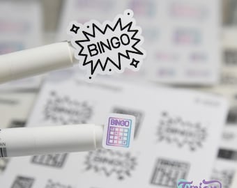 Pegatinas de bingo / Pegatinas para cartones de bingo / 16 pegatinas / 2 tamaños / 2 estilos / Hoja de 8,9 x 11,4 cm / Blanco o transparente mate /