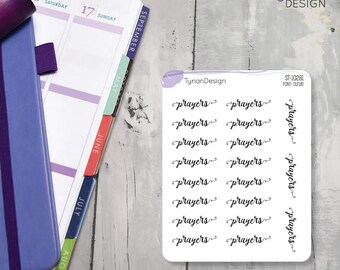 Prayers Stickers | 1.2 x .38" Each | 19 stickers per sheet | Curlie Font | 3.5 x 4.5" Sheet