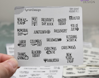 Tiny Holiday Stickers  | Icon Holiday Stickers Pt 1 | 19 Stickers | Clear or White matte | Planner Stickers | Font: Charley