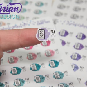 Betalingsstickers voor mobiele telefoons. Verschillende kleuropties. Stickers voor betalingen bijhouden Ideaal voor budgetplanners, tijdschriften en kalenders
