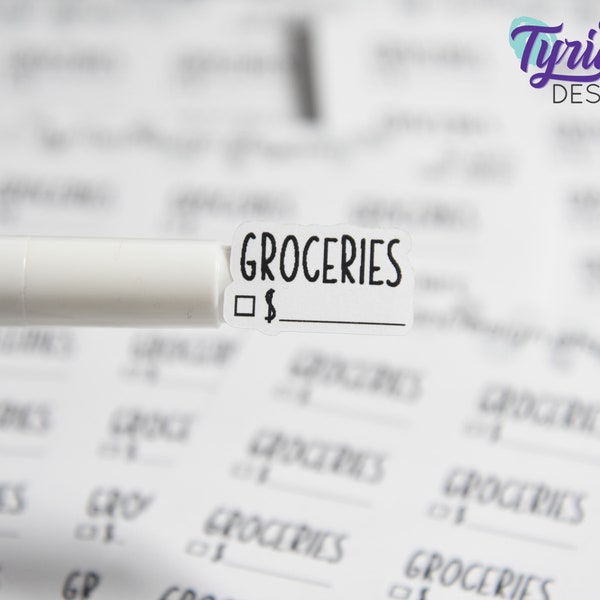 Groceries Stickers Sheet for Planners and Journal | Black Type, clear or white matte stickers | Grocery spending Budget Stickers