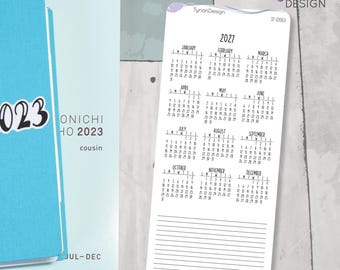 Pegatina mensual 2027 para las semanas de Hobo/Domingo/Hobonichi/Hoja de 3,25 x 7,5/1 pegatina/Tamaño para página completa