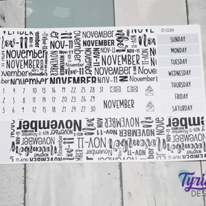 November Maandelijkse Kit | Hobonichi Cousin | Maandelijkse kit A5 | Eenvoudige Hobonichi Kit | Zondag of maandag Start | 5x7 Blad | 47 Stickers