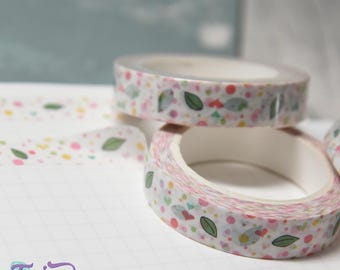 Leaves, Dots and Hearts Washi Tape | 10mm | Pastel Colors Coordinates with WAFI Roses | 10mm x50m
