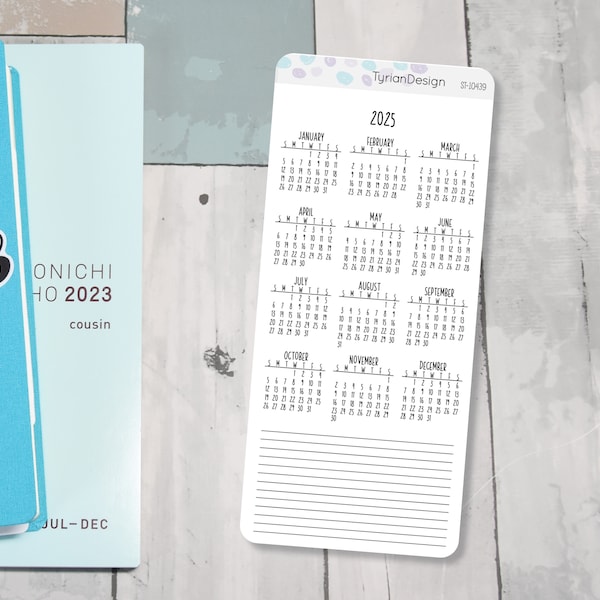 2025 Monthly Sticker for Hobo Weeks | Hobonichi Weeks | 3.25x7.5 Sheet | 1 Sticker | Sized to fit full page