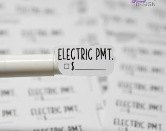 Electric Payment Stickers | Bill Payment stickers | 15 Stickers | 1.1" x .58" Each | 3.5 x 4.5" Sheet | Charley Font | White or Clear