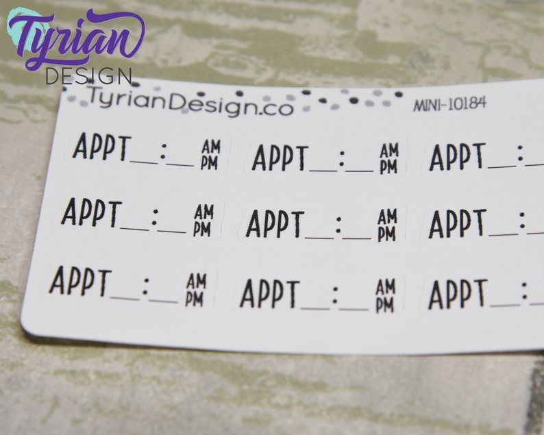 Appointment Time Stickers Mini Sheet for Planners and Journals. Black ...