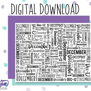Papel digital - Patrón de nube de palabras de diciembre - Tamaño de carta imprimible, archivo en blanco y negro incluido