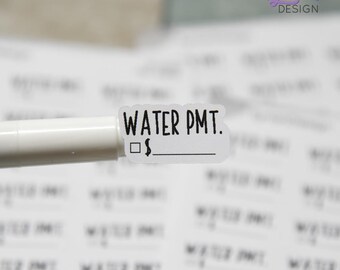 Water Payment Stickers | Bill Payment stickers | 18 Stickers | 1" x .55" Each | 3.5 x 4.5" Sheet | Charley Font | White or Clear