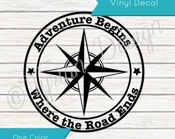 Adventure Begins Where the Road Ends Compass Decal for Cars, laptops, tablets, Off-Road, 4x4