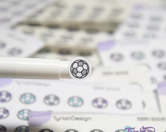 Pegatinas de fútbol / Pegatinas pequeñas de balón de fútbol / 18 pegatinas / 0,46 x 0,46 pulgadas / Mini hoja de 3,375" x 2,125" / Blanco o transparente mate